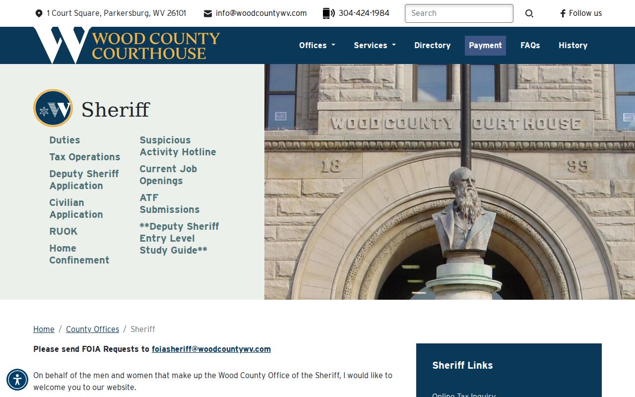 Wood County arrest lookup Sheriff records and FOIA page