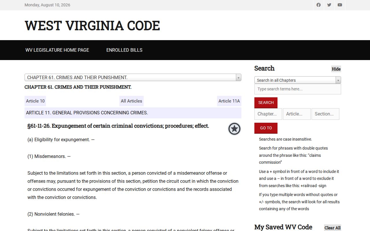 Wood County criminal record expungement law in West Virginia