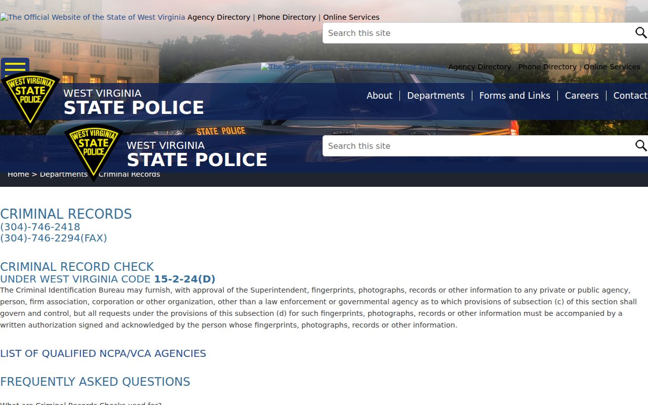 Wood County criminal history and WVSP Criminal Identification Bureau information