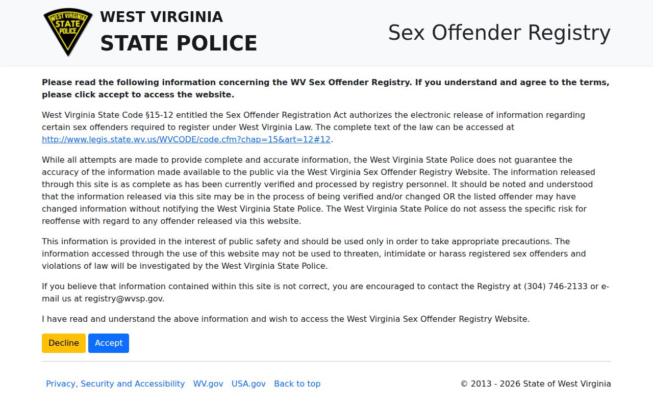 Wood County sex offender search WVSP registry interface